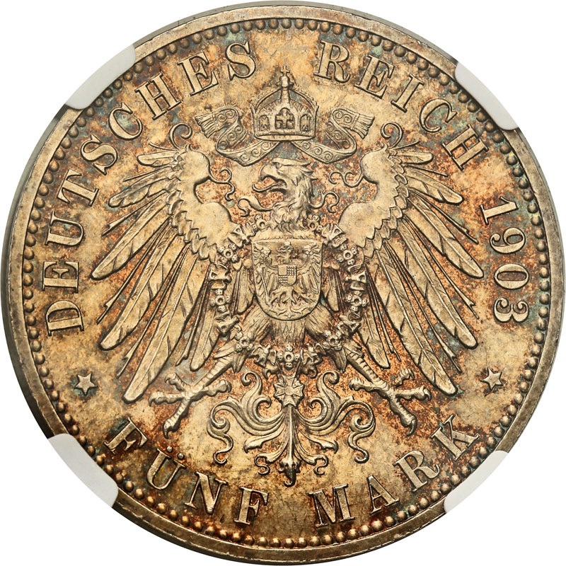 Niemcy, Saksonia - Altenburg. 5 marek 1903 A, Berlin NGC MS63
